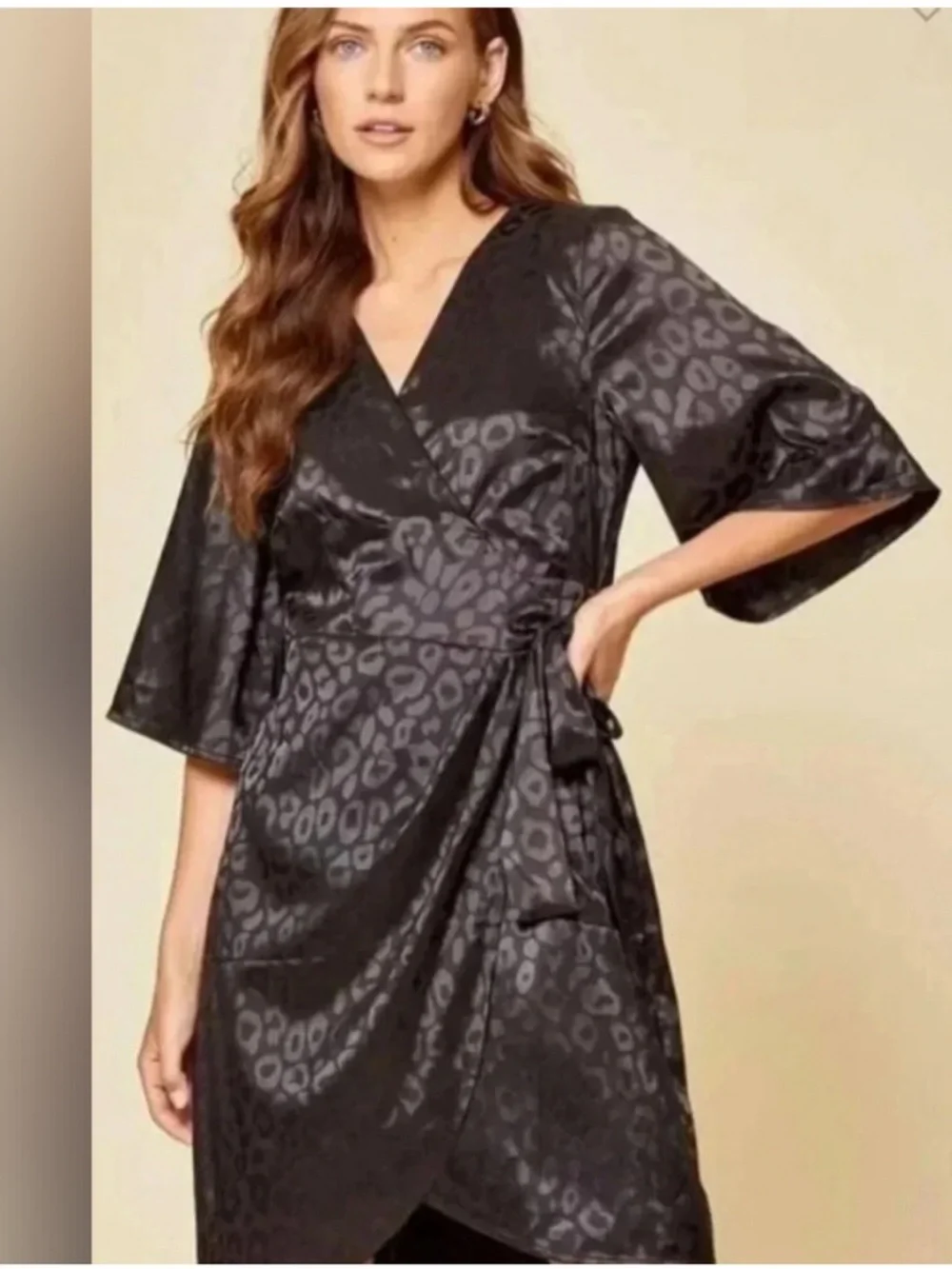 NWOT Savanna Jane black medium cheetah wrap dress little black dress - Picture 3 of 7